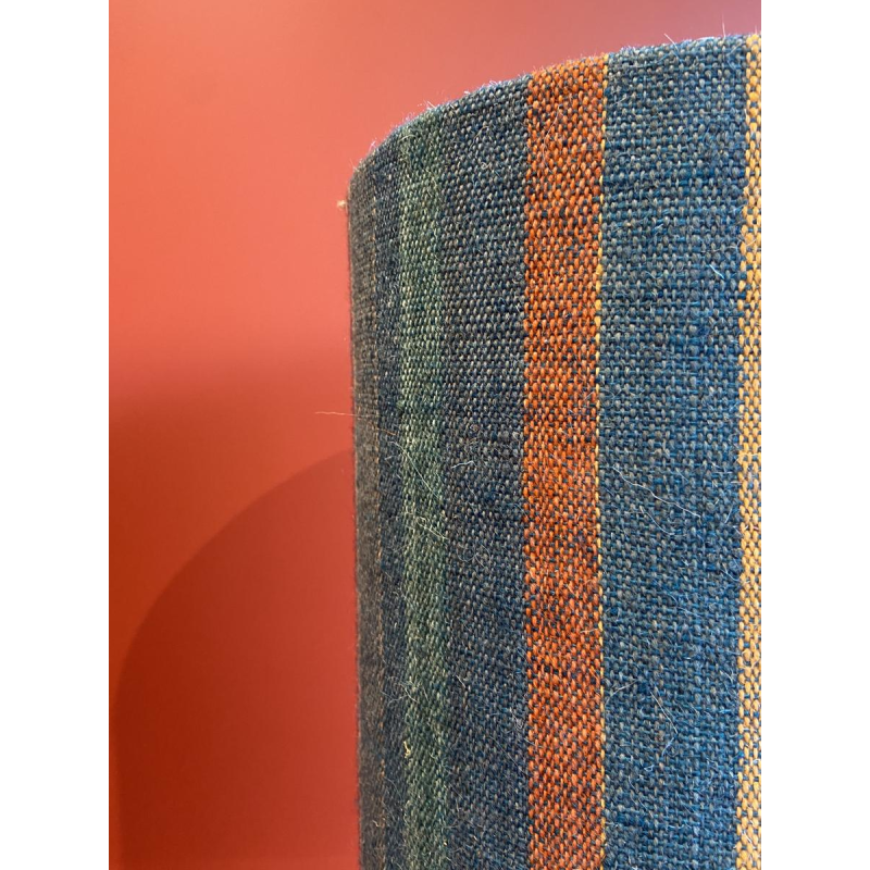 "Stoneware Bottle" lamp with a blue and multicoloured lampshade, handwoven in India