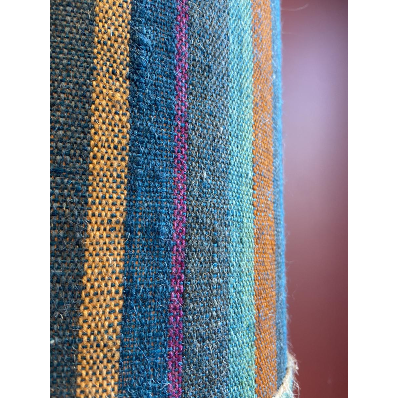 Lampe "Bouteille en grès" abat-jour bleu multicolore en tissé à la main d'Inde