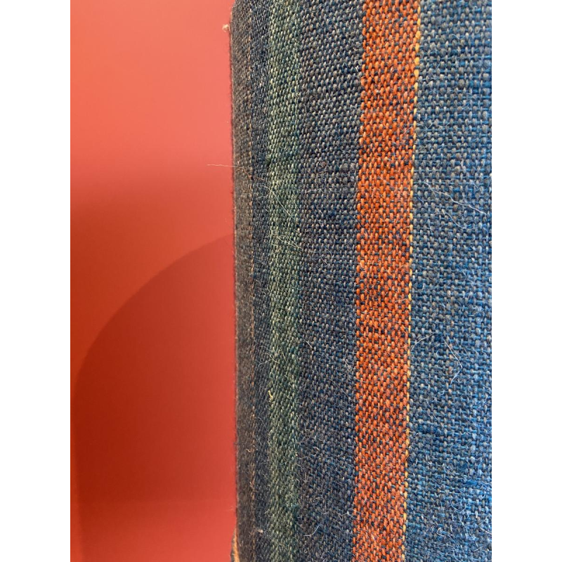 "Stoneware Bottle" lamp with a blue and multicoloured lampshade, handwoven in India