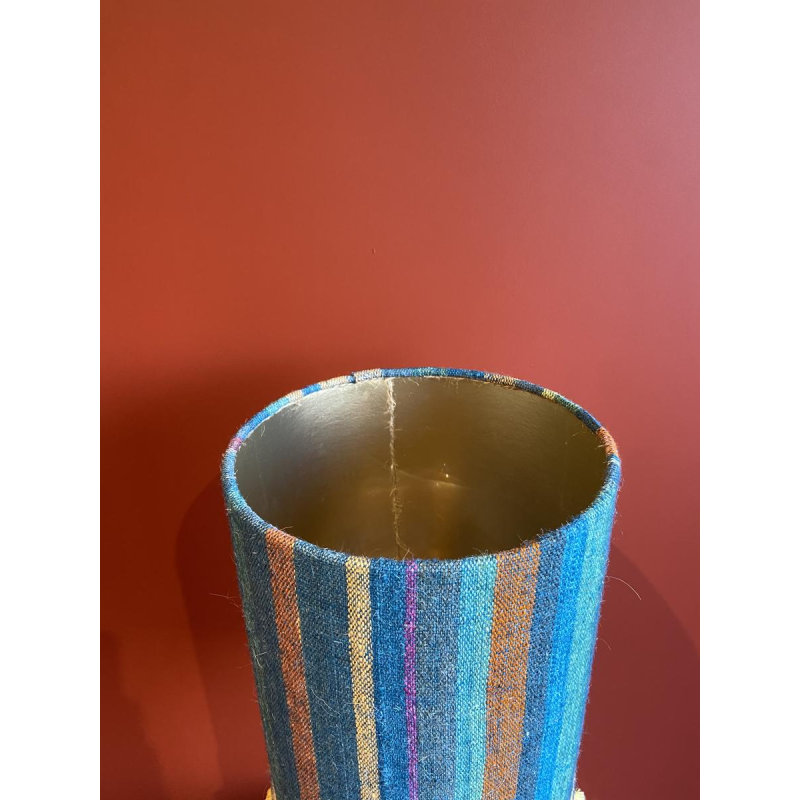 Lampe "Bouteille en grès" abat-jour bleu multicolore en tissé à la main d'Inde