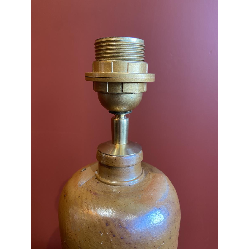 Lampe "Bouteille en grès" abat-jour bleu multicolore en tissé à la main d'Inde