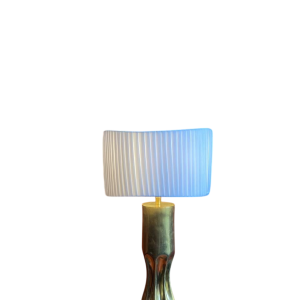 Handcrafted lamp with pleated, wavy cylindrical shade and brass shell socket
