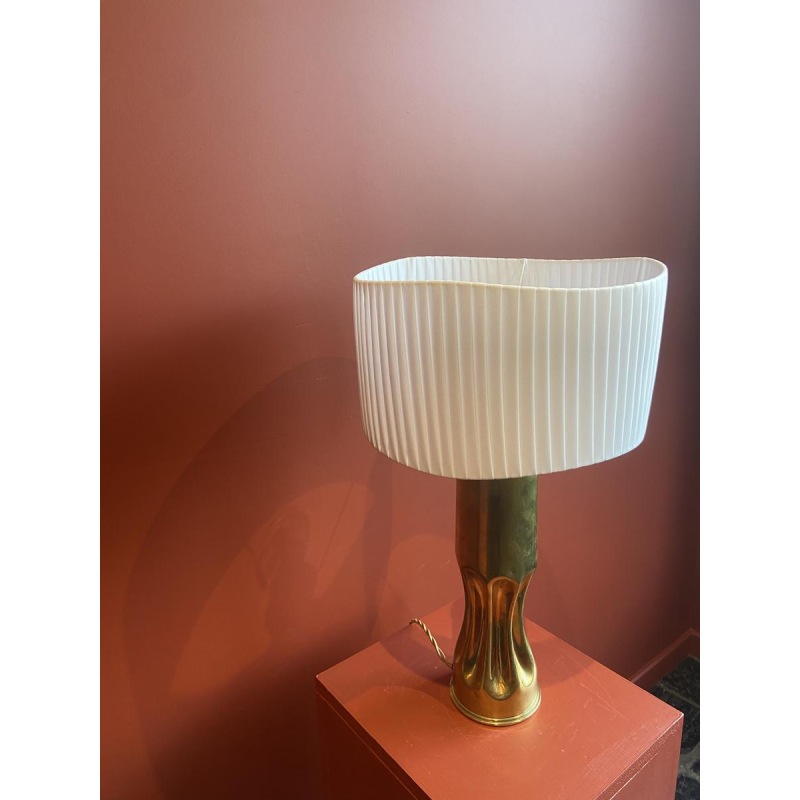 Handcrafted lamp with pleated, wavy cylindrical shade and brass shell socket