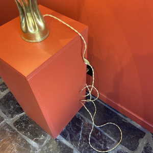 Handcrafted lamp with pleated, wavy cylindrical shade and brass shell socket