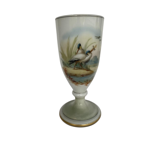 Val-St-Lambert, opaline vase decorated with wading birds, 19th century
