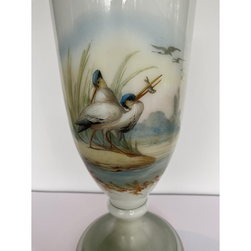 Val-St-Lambert, opaline vase decorated with wading birds, 19th century
