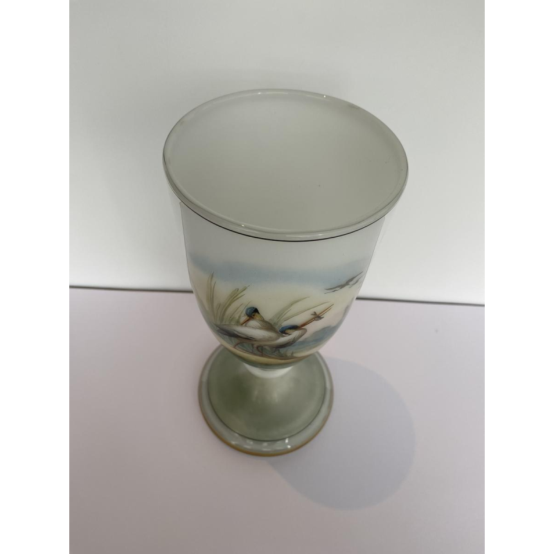 Val-St-Lambert, opaline vase decorated with wading birds, 19th century