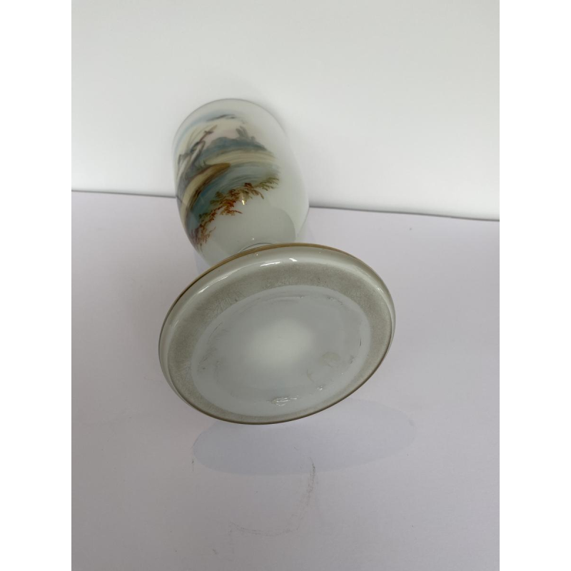 Val-St-Lambert, opaline vase decorated with wading birds, 19th century