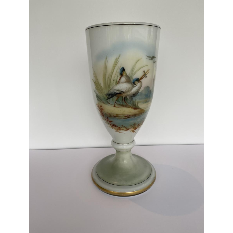 Val-St-Lambert, opaline vase decorated with wading birds, 19th century