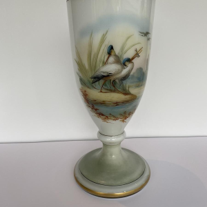 Val-St-Lambert, opaline vase decorated with wading birds, 19th century