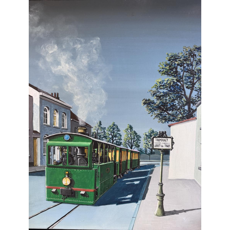 Henri DETHIER «L’arrêt du tram» tableau huile sur toile