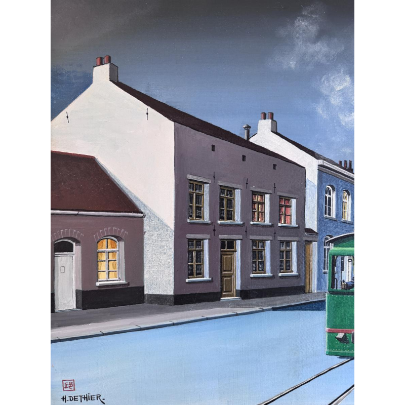 Henri DETHIER “De tramhalte”, olieverfschilderij op canvas