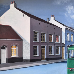 Henri DETHIER “De tramhalte”, olieverfschilderij op canvas