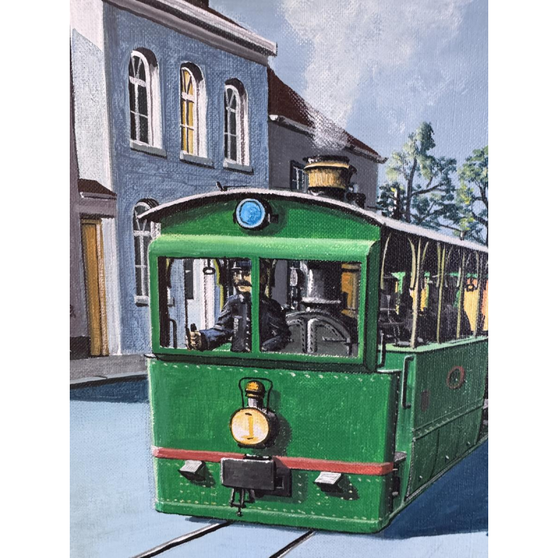 Henri DETHIER “De tramhalte”, olieverfschilderij op canvas