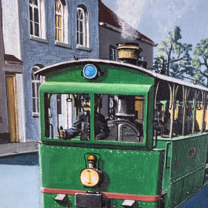 Henri DETHIER «L’arrêt du tram» tableau huile sur toile