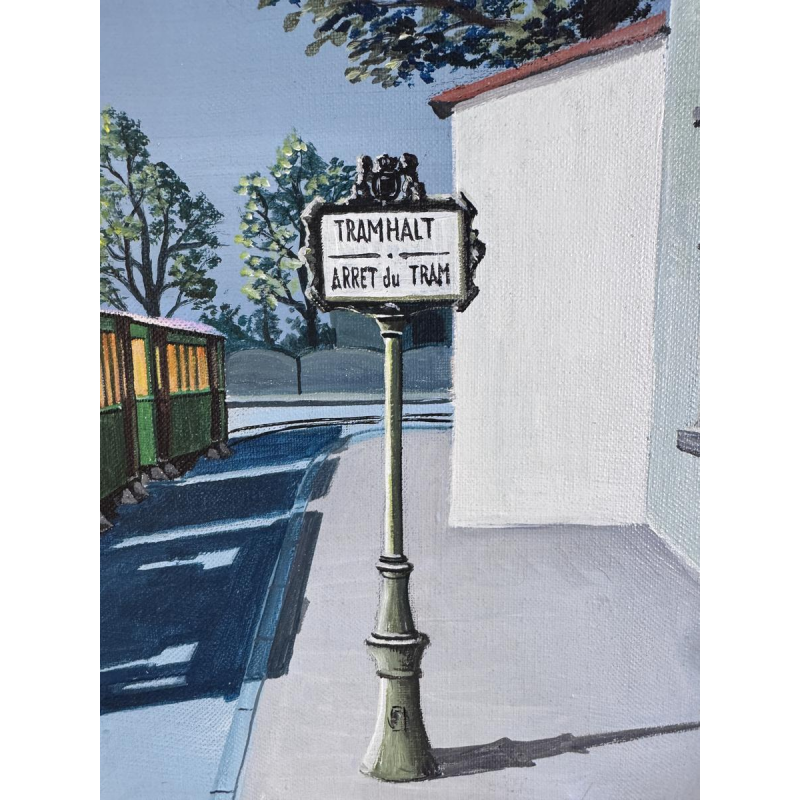 Henri DETHIER “The Tram Stop” oil painting on canvas