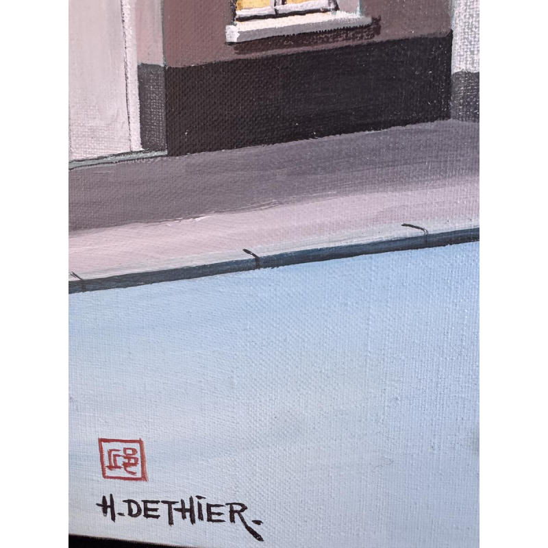 Henri DETHIER «L’arrêt du tram» tableau huile sur toile