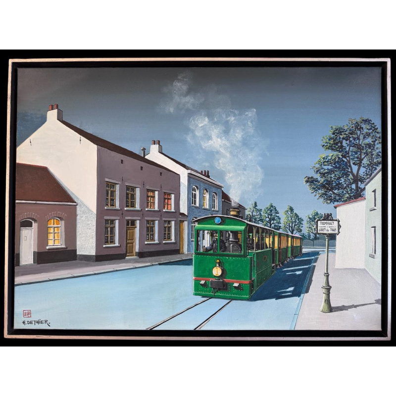 Henri DETHIER “The Tram Stop” oil painting on canvas