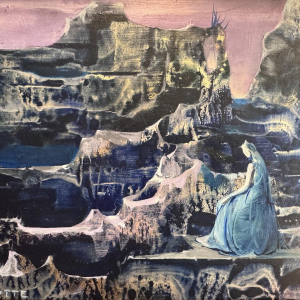 Marcel DELMOTTE «Paysage fantastique» huile sur panneau, tableau surréaliste