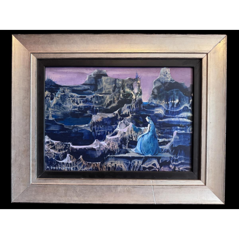 Marcel DELMOTTE «Paysage fantastique» huile sur panneau, tableau surréaliste