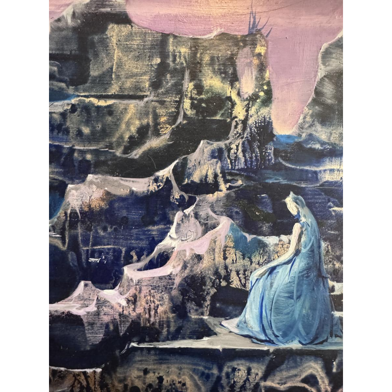 Marcel DELMOTTE «Paysage fantastique» huile sur panneau, tableau surréaliste