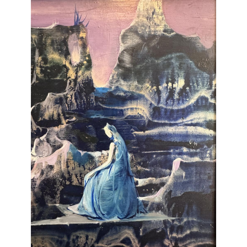 Marcel DELMOTTE “Fantastic Landscape” oil on panel, surrealist painting