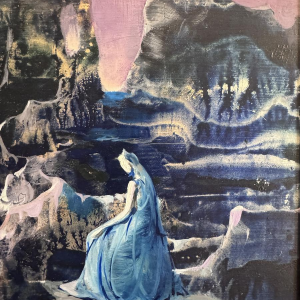 Marcel DELMOTTE “Fantastic Landscape” oil on panel, surrealist painting