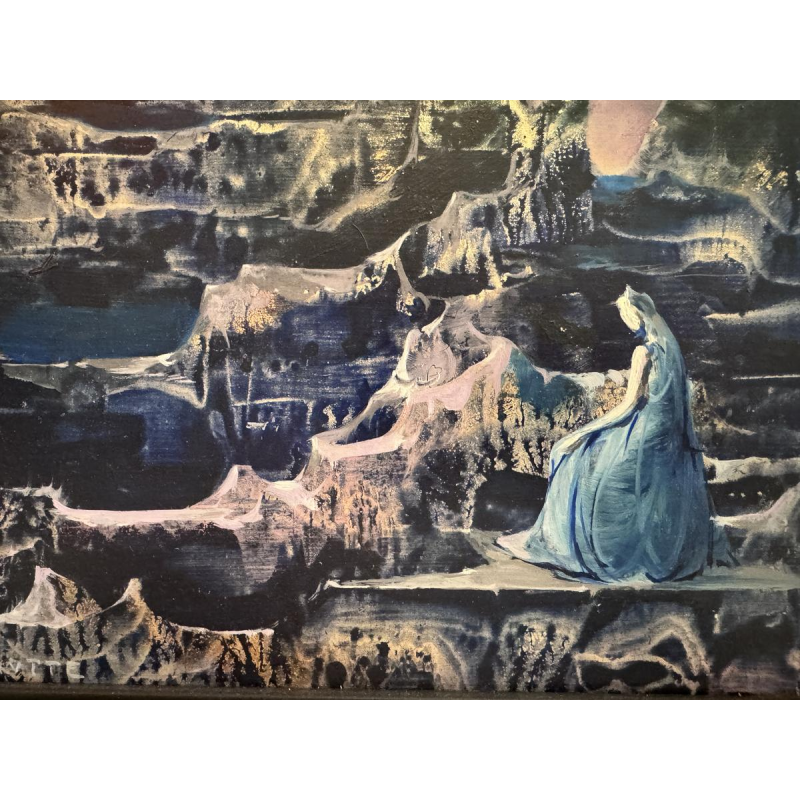 Marcel DELMOTTE “Fantastic Landscape” oil on panel, surrealist painting