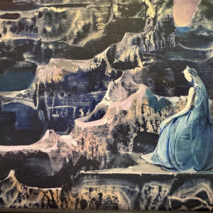 Marcel DELMOTTE “Fantastic Landscape” oil on panel, surrealist painting