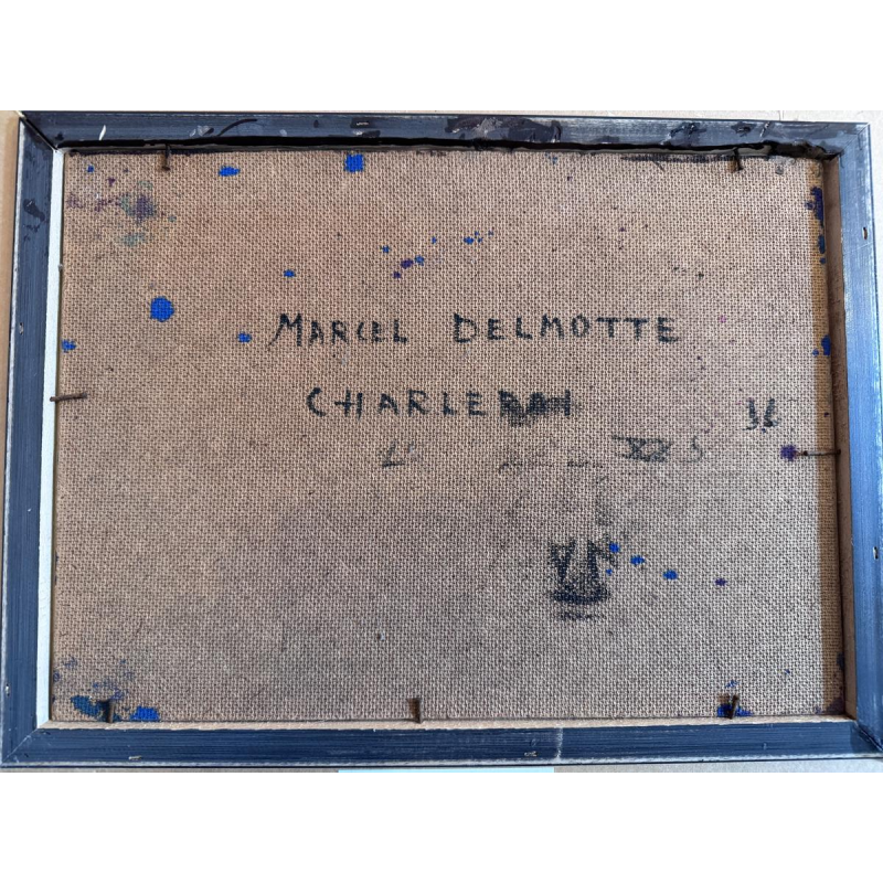 Marcel DELMOTTE «Paysage fantastique» huile sur panneau, tableau surréaliste