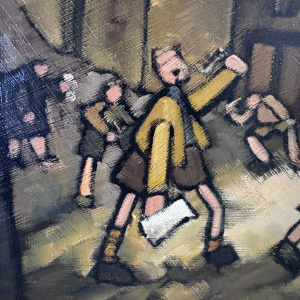 Gérard GRIBAUMONT «Enfants jouant dans la rue à RUETTE (Gaume)» huile sur toile