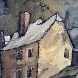 Gérard GRIBAUMONT «Enfants jouant dans la rue à RUETTE (Gaume)» huile sur toile