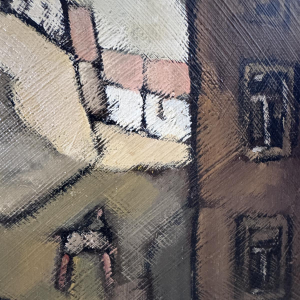 Gérard Gribaumont “Kinderen spelen op straat in Ruette (Gaume)” olieverf op doek