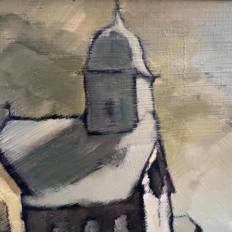 Gérard GRIBAUMONT “Children playing in the street in RUETTE (Gaume)” oil on canvas