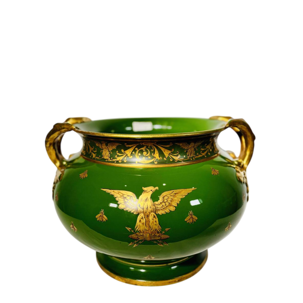 Jaget et Pinon Tours, jardinière Empire, faïence grand feu vert impérial