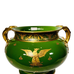 Jaget et Pinon Tours, jardinière Empire, faïence grand feu vert impérial