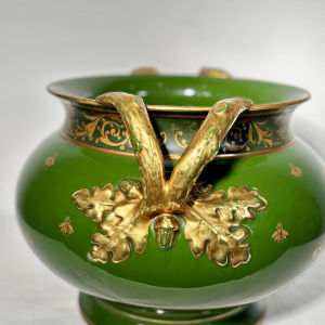 Jaget et Pinon Tours, jardinière Empire, faïence grand feu vert impérial