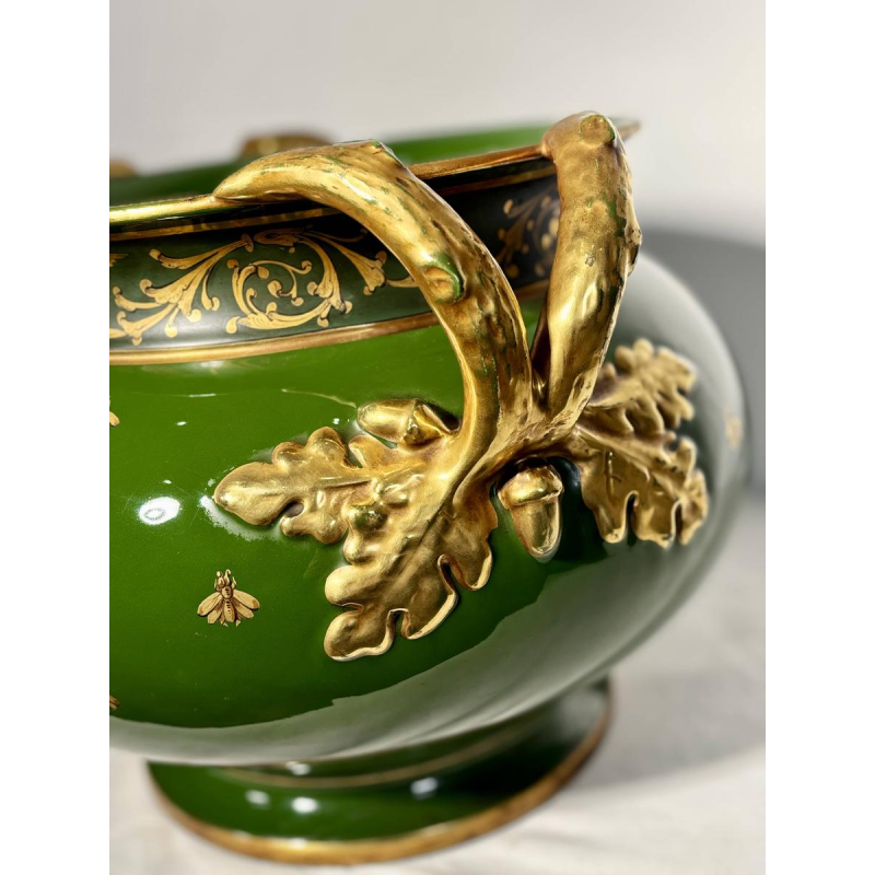 Jaget et Pinon Tours, jardinière Empire, faïence grand feu vert impérial