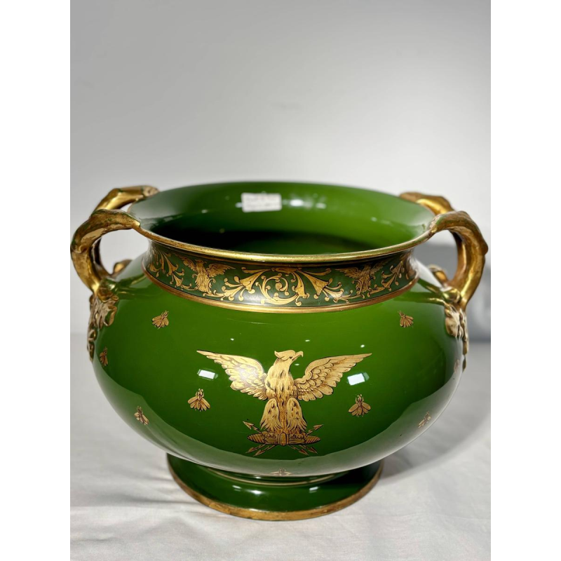 Jaget et Pinon Tours, jardinière Empire, faïence grand feu vert impérial
