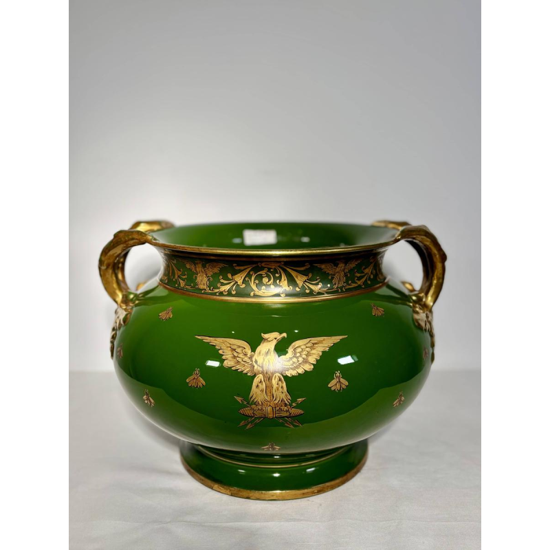 Jaget et Pinon Tours, jardinière Empire, faïence grand feu vert impérial