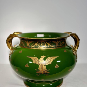 Jaget et Pinon Tours, jardinière Empire, faïence grand feu vert impérial