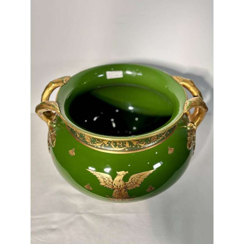 Jaget et Pinon Tours, jardinière Empire, faïence grand feu vert impérial
