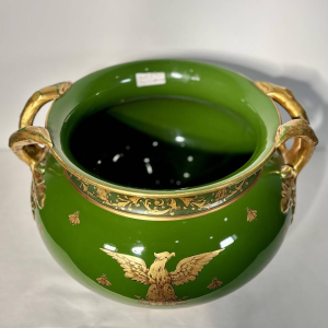 Jaget et Pinon Tours, jardinière Empire, faïence grand feu vert impérial
