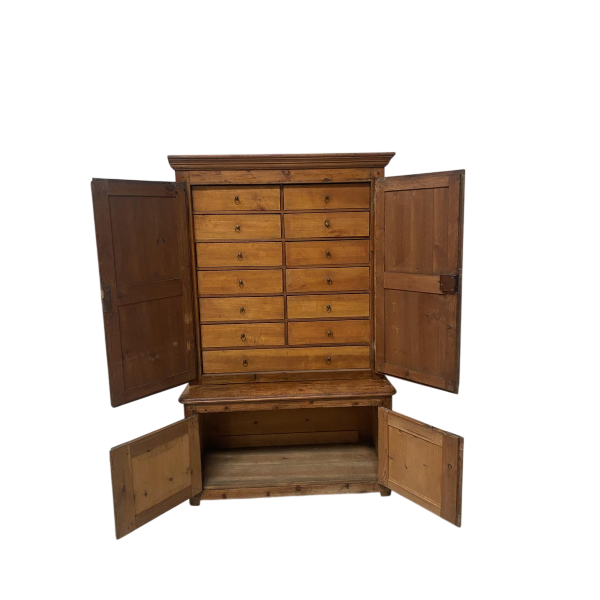 Two-part administrative filing cabinet, solid fir wood, 20th century