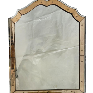 Spiegel met getint glazen frame, glazen sierknop, ca. 1950