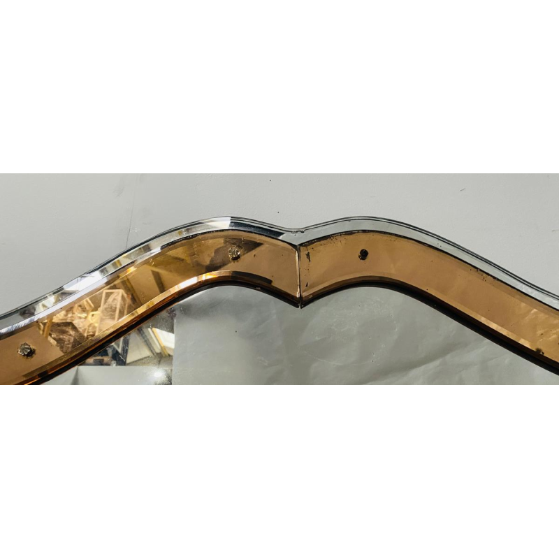 Spiegel met getint glazen frame, glazen sierknop, ca. 1950