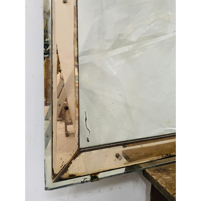 Spiegel met getint glazen frame, glazen sierknop, ca. 1950