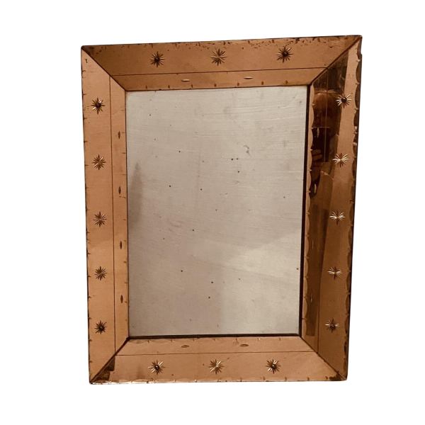 Spiegel met gesloten zijkanten, getint glas met puntige glasdecoratie, ca. 1950