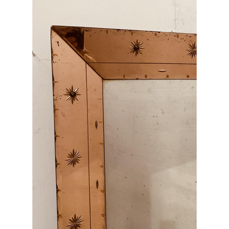 Miroir à pare-closes, verre teinté décor de pointe en verre, ca 1950
