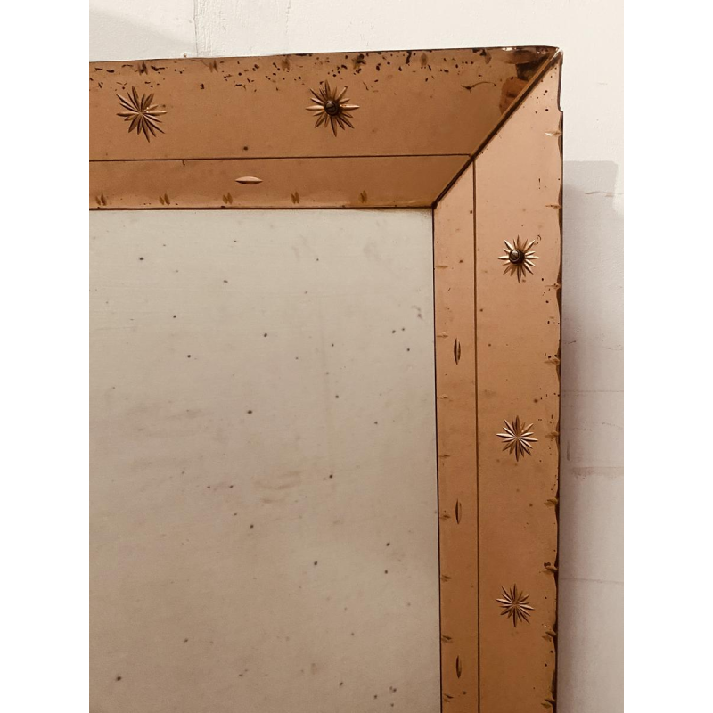 Mirror with enclosed sides, tinted glass with pointed glass decoration, ca. 1950